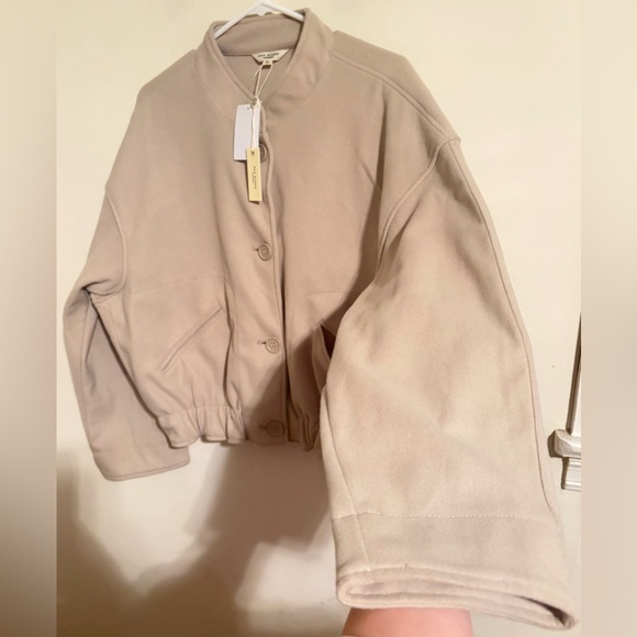 NWT Max Studio London Women's Tan Cream Button Up Cinched Waist Bomber Jacket XL - Picture 10 of 13